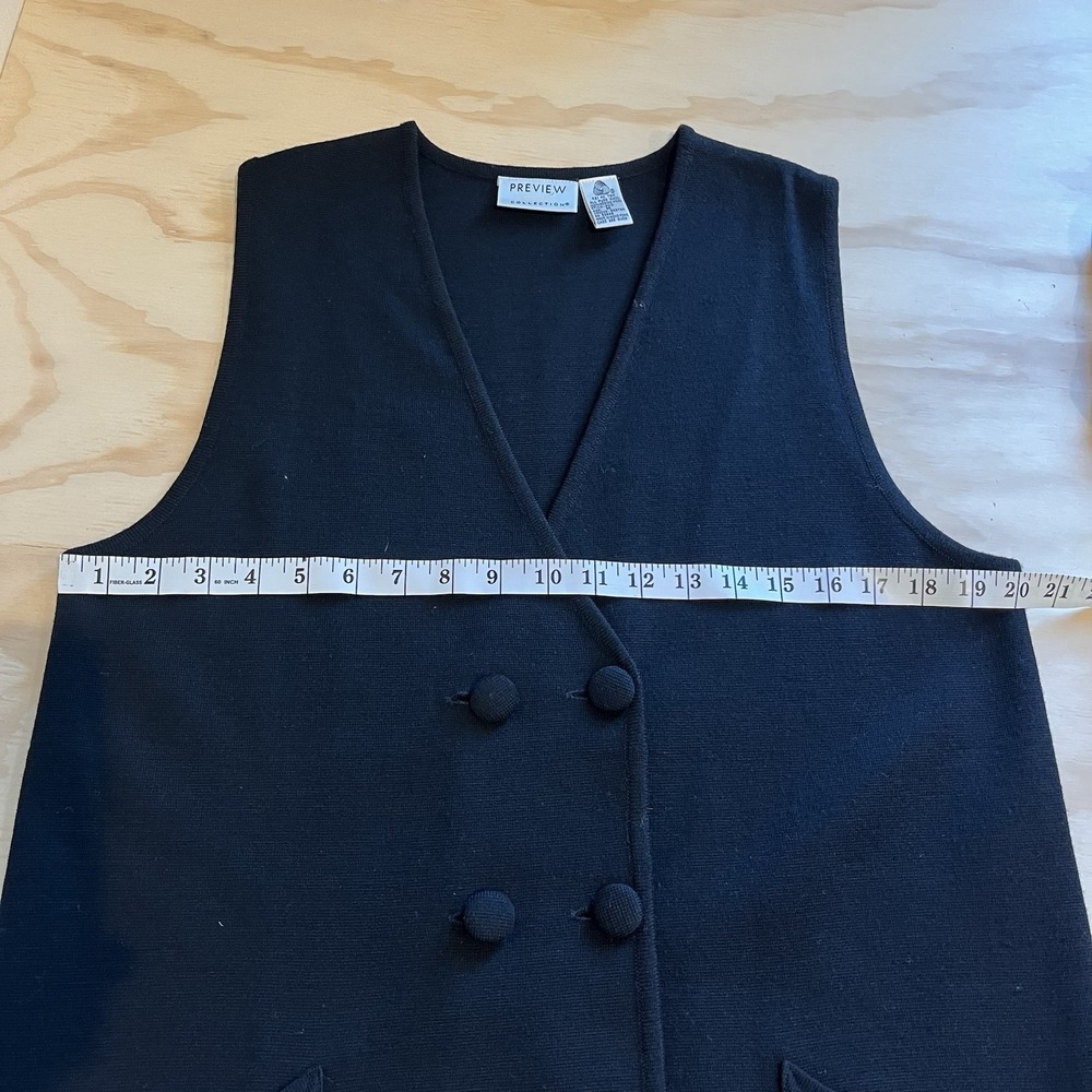 Preview Collection 100% Merino Wool Dress Buttons Pockets Vneck  Sz M Black